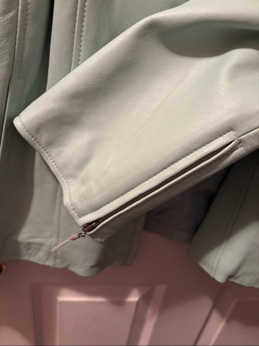 Pamela McCoy Mint Green Leather Zip Jacket - Picture 3 of 9